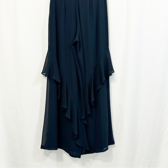 Badgley Mischka Cascading Ruffle Wide Leg High Waist Pants in Navy Blue - Picture 8 of 13